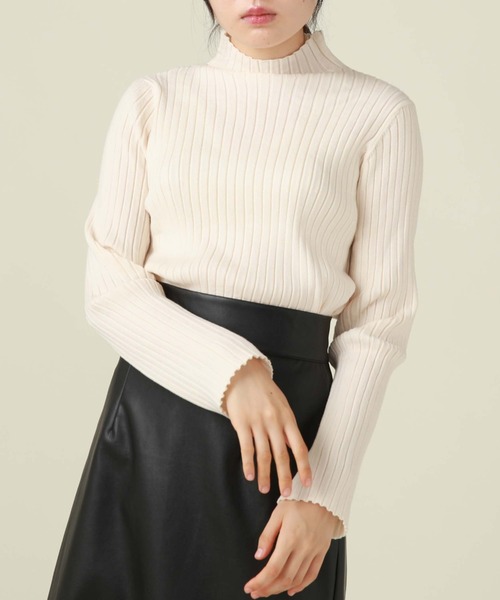 archives(アルシーヴ)の「モチモチリブニット(ニット/セーター・レディース・ブラック/オフホワイト/オレンジ/ブルー/ホワイト×ブラック/グレイッシュベージュ/グリーン・MEDIUM)」の3枚目の写真