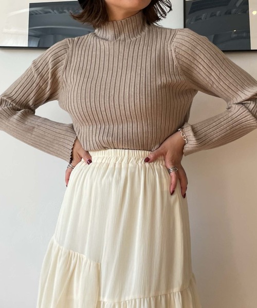 archives(アルシーヴ)の「モチモチリブニット(ニット/セーター・レディース・ブラック/オフホワイト/オレンジ/ブルー/ホワイト×ブラック/グレイッシュベージュ/グリーン・MEDIUM)」の21枚目の写真