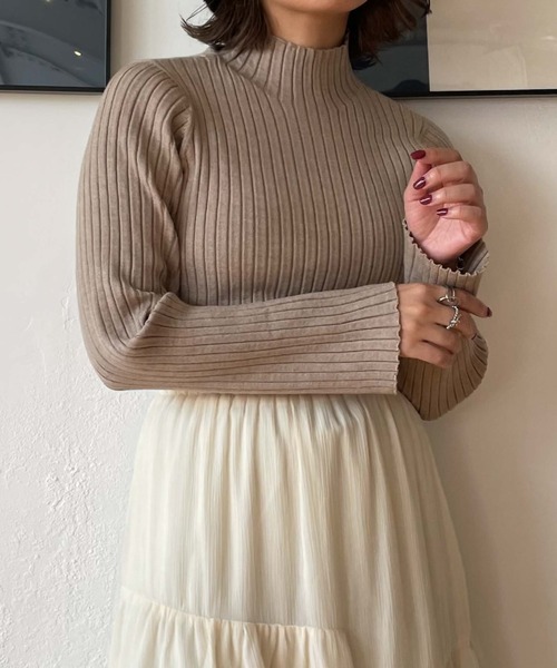 archives(アルシーヴ)の「モチモチリブニット(ニット/セーター・レディース・ブラック/オフホワイト/オレンジ/ブルー/ホワイト×ブラック/グレイッシュベージュ/グリーン・MEDIUM)」の9枚目の写真