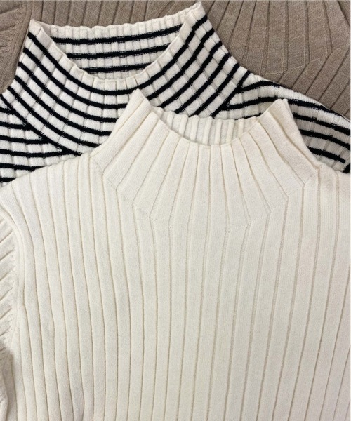 archives(アルシーヴ)の「モチモチリブニット(ニット/セーター・レディース・ブラック/オフホワイト/オレンジ/ブルー/ホワイト×ブラック/グレイッシュベージュ/グリーン・MEDIUM)」の10枚目の写真