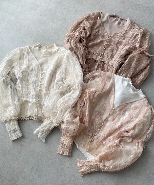 one after another NICE CLAUP(ワンアフターアナザーナイスクラップ)の「【スタッフ考案】レースブラウスハイネックインナーセット(シャツ/ブラウス・レディース・ベージュ/オフホワイト/ピンクベージュ・FREE)」の8枚目の写真
