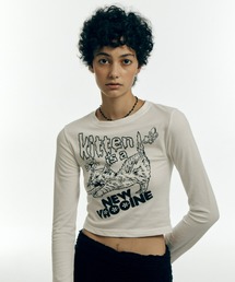 A'GEM/9 × .kom『WHYNOTUS/ワイノットアス』LONG SLEEVE VACCINE T-SHIRTS/フロントグラフィック クロップド丈 長袖Tシャツ