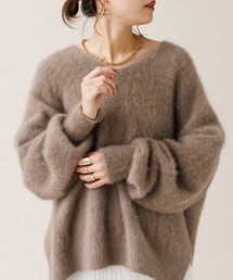 Rouge vif | FOX＆Cashmere Vネックゆったりニットプルオーバー(ニット/セーター)