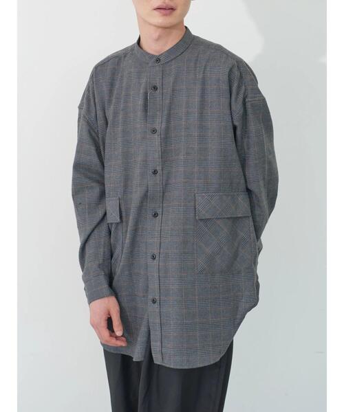 koe（コエ）の「ネルチェックバンドカラービッグシャツ（シャツ/ブラウス・メンズ・グレー/ブラック/ベージュ・M/L/XL）」の9枚目の写真