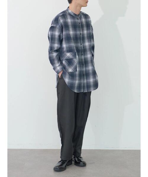 koe（コエ）の「ネルチェックバンドカラービッグシャツ（シャツ/ブラウス・メンズ・グレー/ブラック/ベージュ・M/L/XL）」の14枚目の写真