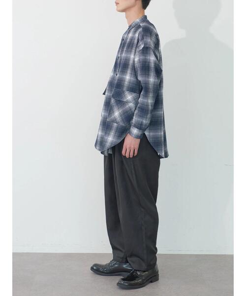 koe（コエ）の「ネルチェックバンドカラービッグシャツ（シャツ/ブラウス・メンズ・グレー/ブラック/ベージュ・M/L/XL）」の15枚目の写真