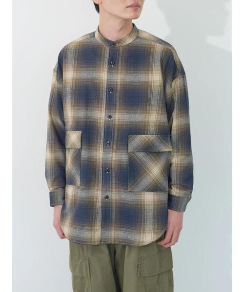 koe（コエ）の「ネルチェックバンドカラービッグシャツ（シャツ/ブラウス・メンズ・グレー/ブラック/ベージュ・M/L/XL）」の3枚目の写真