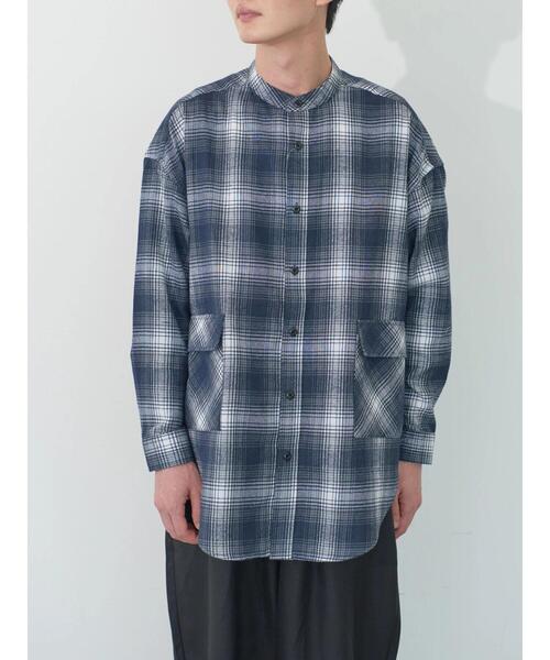 koe（コエ）の「ネルチェックバンドカラービッグシャツ（シャツ/ブラウス・メンズ・グレー/ブラック/ベージュ・M/L/XL）」の2枚目の写真