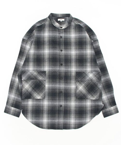 koe（コエ）の「ネルチェックバンドカラービッグシャツ（シャツ/ブラウス・メンズ・グレー/ブラック/ベージュ・M/L/XL）」の4枚目の写真
