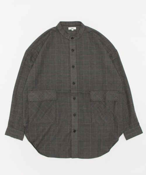 koe（コエ）の「ネルチェックバンドカラービッグシャツ（シャツ/ブラウス・メンズ・グレー/ブラック/ベージュ・M/L/XL）」の5枚目の写真