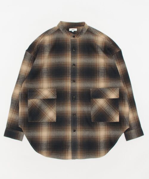 koe（コエ）の「ネルチェックバンドカラービッグシャツ（シャツ/ブラウス・メンズ・グレー/ブラック/ベージュ・M/L/XL）」の6枚目の写真