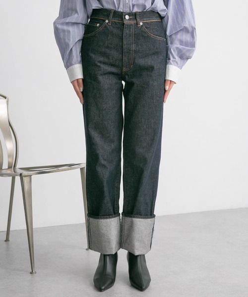 KBF（ケイビーエフ）の「ターンアップストレートデニム（デニムパンツ・レディース・ノンウォッシュ/ホワイト・38/36）」の12枚目の写真