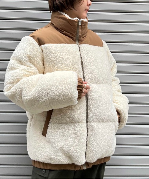 NO NEED(ノーニード)の「ボア切り替え ビッグシルエット パディングジャケット ユニセックス/中綿ブルゾン/オーバーサイズ(ダウンジャケット/コート・メンズ・ブラック/ベージュ/グリーン・フリ-)」の3枚目の写真