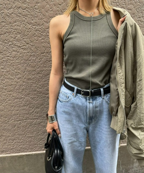 AIC.（エーアイシー）の「再入荷 カットリブアメスリタンクトップ（タンクトップ・レディース・イエロー/ピンク/グリーン/ブラウン/ブラック/オフホワイト/カーキ/ナチュラル・FREE）」の5枚目の写真