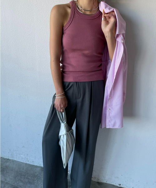 AIC.（エーアイシー）の「再入荷 カットリブアメスリタンクトップ（タンクトップ・レディース・イエロー/ピンク/グリーン/ブラウン/ブラック/オフホワイト/カーキ/ナチュラル・FREE）」の8枚目の写真