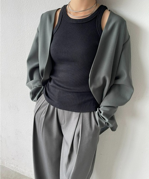 AIC.（エーアイシー）の「再入荷 カットリブアメスリタンクトップ（タンクトップ・レディース・イエロー/ピンク/グリーン/ブラウン/ブラック/オフホワイト/カーキ/ナチュラル・FREE）」の17枚目の写真