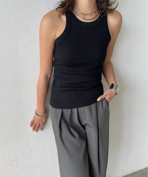 AIC.（エーアイシー）の「再入荷 カットリブアメスリタンクトップ（タンクトップ・レディース・イエロー/ピンク/グリーン/ブラウン/ブラック/オフホワイト/カーキ/ナチュラル・FREE）」の12枚目の写真