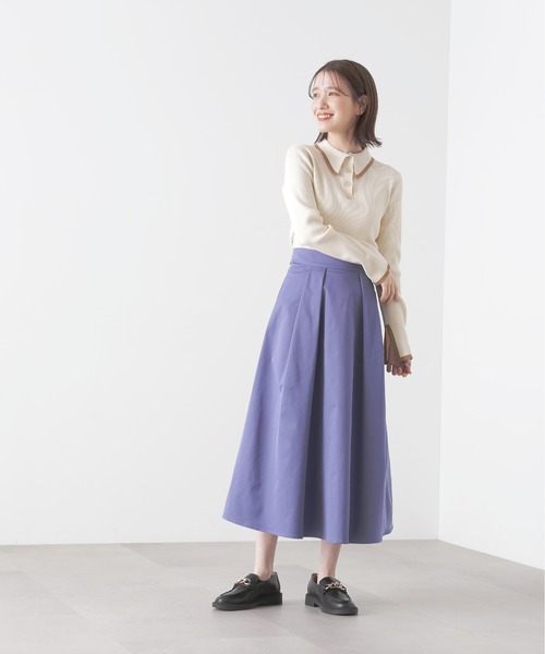 N.（N. Natural Beauty Basic）（エヌエヌナチュラルビューティーベーシック）の「◆ロングポイントカラーポロニット（ニット/セーター・レディース・ネイビー/ベージュ/オフホワイト・MEDIUM）」の5枚目の写真