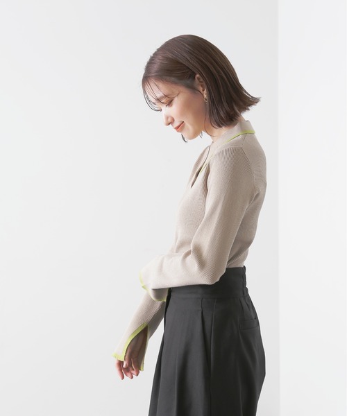 N.（N. Natural Beauty Basic）（エヌエヌナチュラルビューティーベーシック）の「◆ロングポイントカラーポロニット（ニット/セーター・レディース・ネイビー/ベージュ/オフホワイト・MEDIUM）」の15枚目の写真