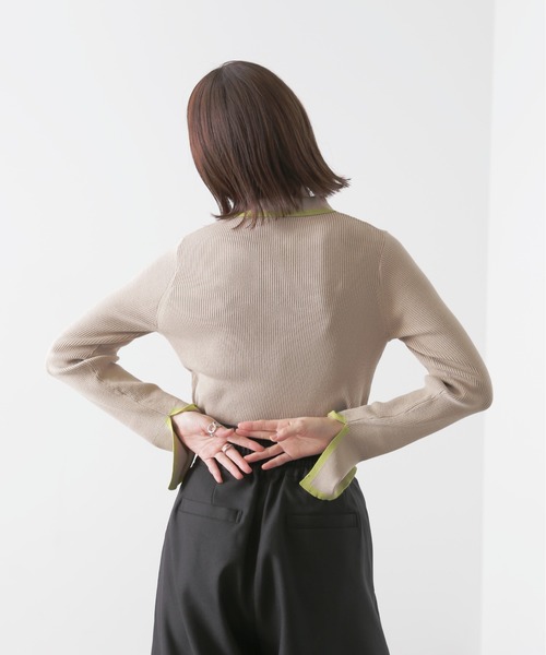 N.（N. Natural Beauty Basic）（エヌエヌナチュラルビューティーベーシック）の「◆ロングポイントカラーポロニット（ニット/セーター・レディース・ネイビー/ベージュ/オフホワイト・MEDIUM）」の16枚目の写真