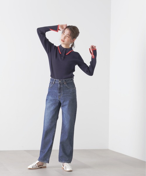 N.（N. Natural Beauty Basic）（エヌエヌナチュラルビューティーベーシック）の「◆ロングポイントカラーポロニット（ニット/セーター・レディース・ネイビー/ベージュ/オフホワイト・MEDIUM）」の13枚目の写真