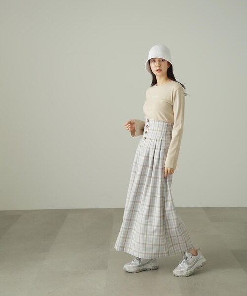 FREE'S MART（フリーズマート）の「◆ハイウエストタックチェックフレアスカート（スカート・レディース・ベージュ系その他/パープル系その他・SMALL/MEDIUM）」の18枚目の写真