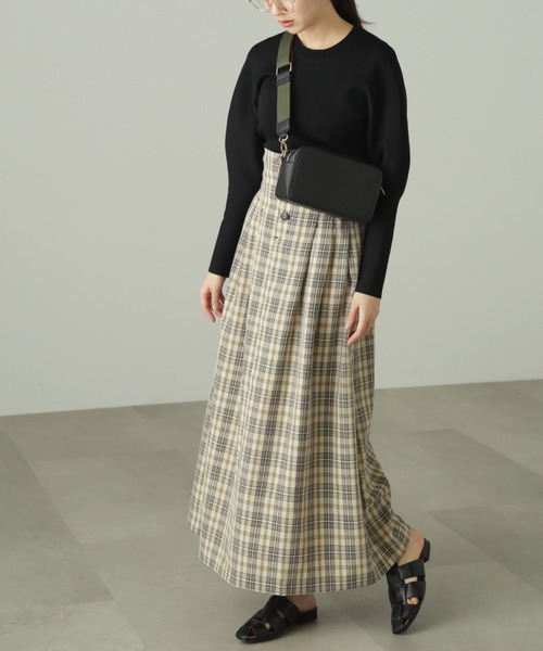 FREE'S MART（フリーズマート）の「◆ハイウエストタックチェックフレアスカート（スカート・レディース・ベージュ系その他/パープル系その他・SMALL/MEDIUM）」の5枚目の写真