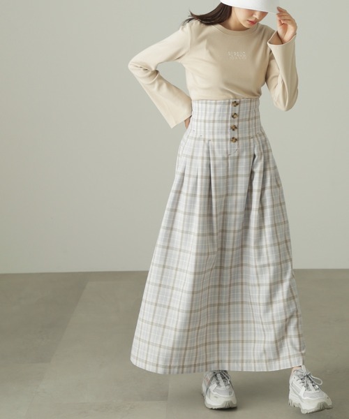 FREE'S MART（フリーズマート）の「◆ハイウエストタックチェックフレアスカート（スカート・レディース・ベージュ系その他/パープル系その他・SMALL/MEDIUM）」の15枚目の写真