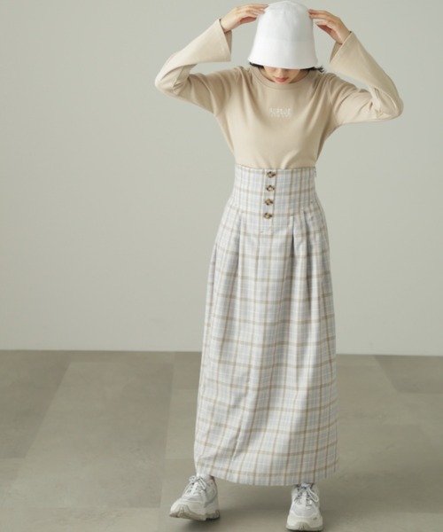 FREE'S MART（フリーズマート）の「◆ハイウエストタックチェックフレアスカート（スカート・レディース・ベージュ系その他/パープル系その他・SMALL/MEDIUM）」の13枚目の写真