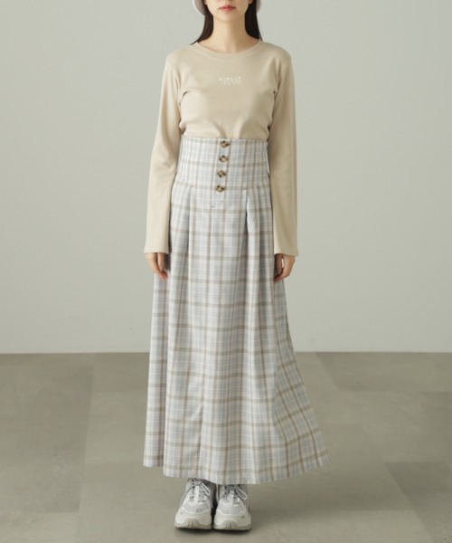 FREE'S MART（フリーズマート）の「◆ハイウエストタックチェックフレアスカート（スカート・レディース・ベージュ系その他/パープル系その他・SMALL/MEDIUM）」の14枚目の写真