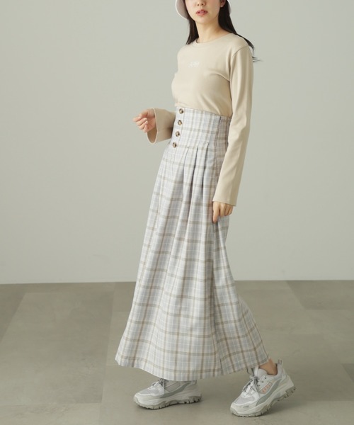 FREE'S MART（フリーズマート）の「◆ハイウエストタックチェックフレアスカート（スカート・レディース・ベージュ系その他/パープル系その他・SMALL/MEDIUM）」の16枚目の写真