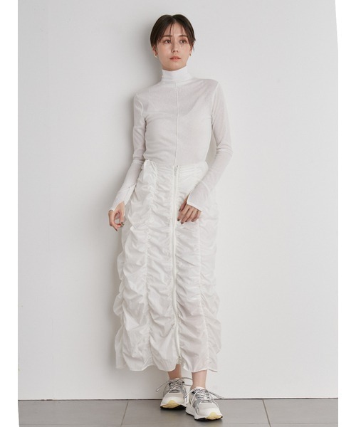 emmi(エミ)の「【emmi atelier】フロントジップシャーリングスカート(スカート・レディース・ブラック/ホワイト・1/0)」の20枚目の写真