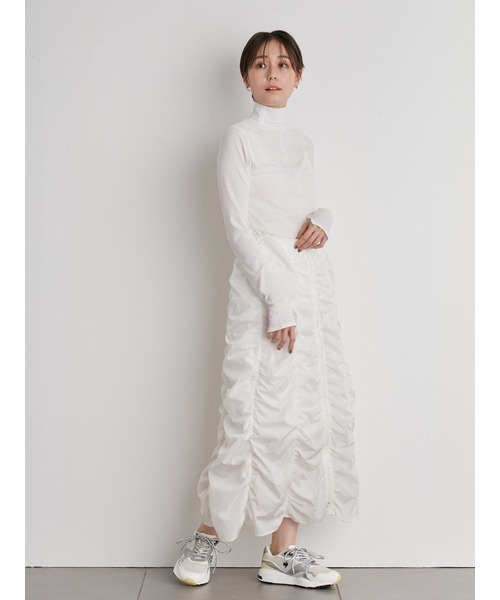 emmi(エミ)の「【emmi atelier】フロントジップシャーリングスカート(スカート・レディース・ブラック/ホワイト・1/0)」の22枚目の写真