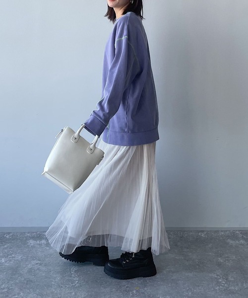 PAGEBOY（ページボーイ）の「チュールランダムプリーツスカート（スカート・レディース・ブラック/オフホワイト/チャコールグレー・FREE）」の5枚目の写真