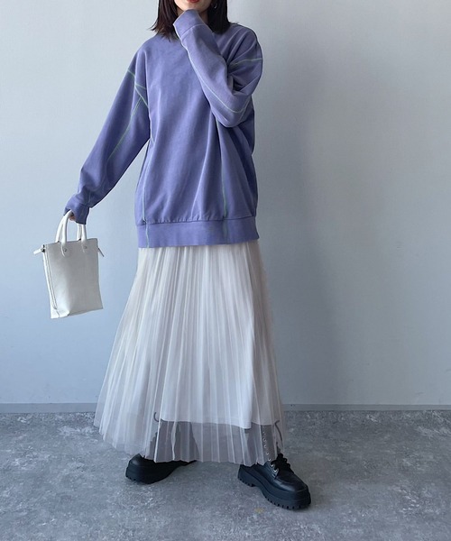 PAGEBOY（ページボーイ）の「チュールランダムプリーツスカート（スカート・レディース・ブラック/オフホワイト/チャコールグレー・FREE）」の6枚目の写真