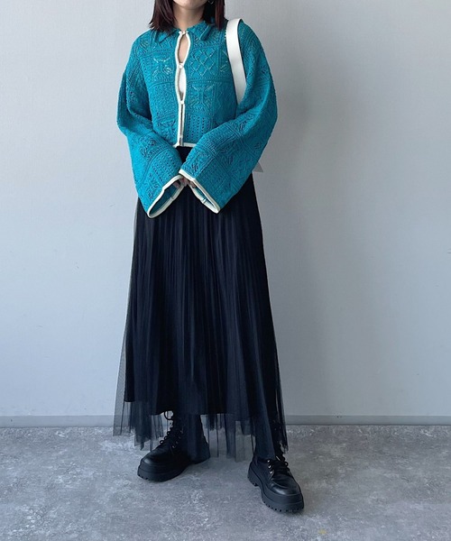 PAGEBOY（ページボーイ）の「チュールランダムプリーツスカート（スカート・レディース・ブラック/オフホワイト/チャコールグレー・FREE）」の7枚目の写真