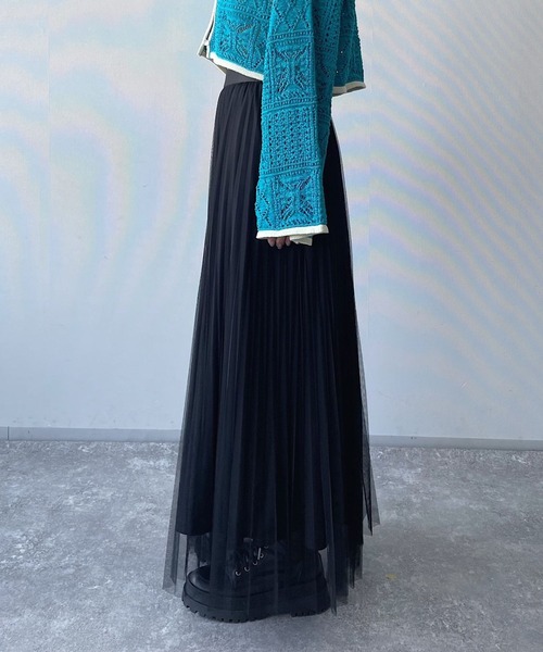 PAGEBOY（ページボーイ）の「チュールランダムプリーツスカート（スカート・レディース・ブラック/オフホワイト/チャコールグレー・FREE）」の12枚目の写真