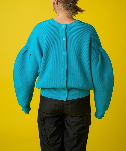 bohmal（ボマール）の「前後2WAY袖タックカラフルダンボールニットカーディガン（カーディガン/ボレロ・レディース・ブラック/ピンク/ライム/オレンジ/ブルー/グリーン・FREE）」の22枚目の写真