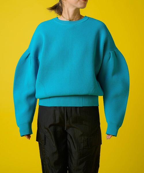 bohmal（ボマール）の「前後2WAY袖タックカラフルダンボールニットカーディガン（カーディガン/ボレロ・レディース・ブラック/ピンク/ライム/オレンジ/ブルー/グリーン・FREE）」の20枚目の写真