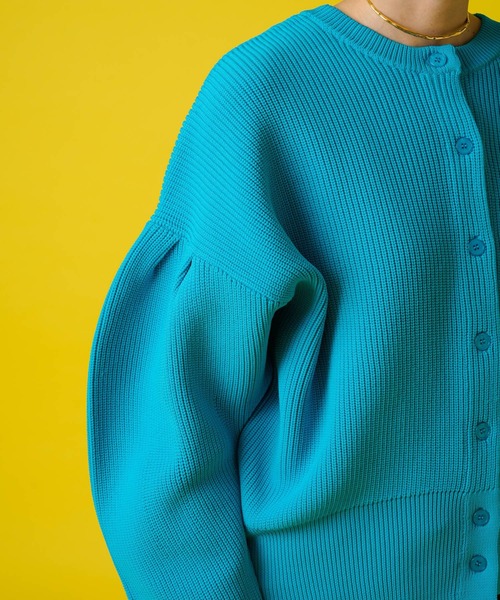 bohmal（ボマール）の「前後2WAY袖タックカラフルダンボールニットカーディガン（カーディガン/ボレロ・レディース・ブラック/ピンク/ライム/オレンジ/ブルー/グリーン・FREE）」の17枚目の写真