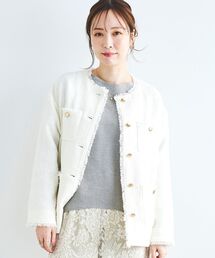 le.coeur blanc | ツイードノーカラージャケット(ノーカラージャケット)
