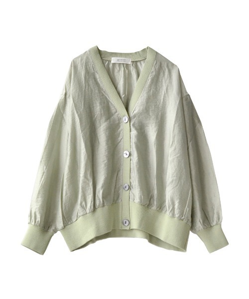 apartment department（アパートメントデパートメント）の「シアー素材 リブニット Vネックカーディガン（カーディガン/ボレロ・レディース・ライトグリーン/ブルーグレー・M）」の3枚目の写真