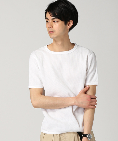 EDIFICE（エディフィス）の「◇ワッフルスウェット C/N S/S（Tシャツ/カットソー・メンズ・チャコールグレー/ホワイト/カーキ・46/48/44）」の2枚目の写真