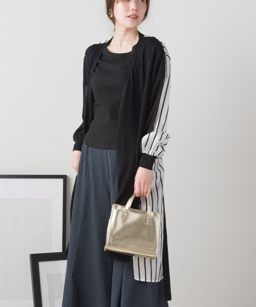 FURRY（ファーリー）の「ニット×布帛切替カーデワンピース（ワンピース・レディース・ネイビー/グレイッシュベージュ/ブラック・FREE）」の6枚目の写真