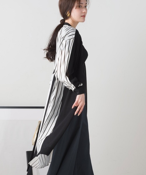 FURRY（ファーリー）の「ニット×布帛切替カーデワンピース（ワンピース・レディース・ネイビー/グレイッシュベージュ/ブラック・FREE）」の7枚目の写真