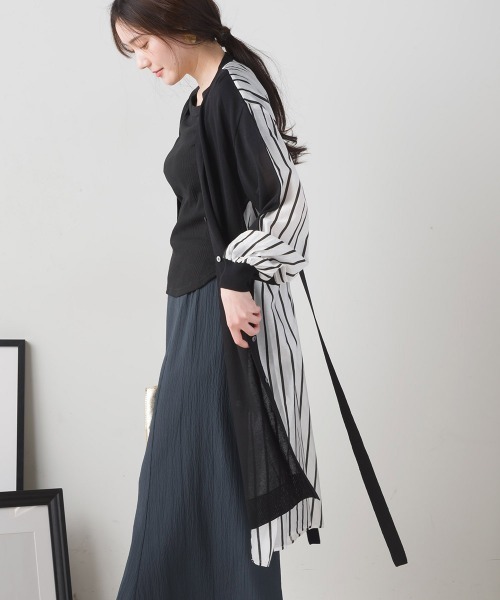 FURRY（ファーリー）の「ニット×布帛切替カーデワンピース（ワンピース・レディース・ネイビー/グレイッシュベージュ/ブラック・FREE）」の8枚目の写真