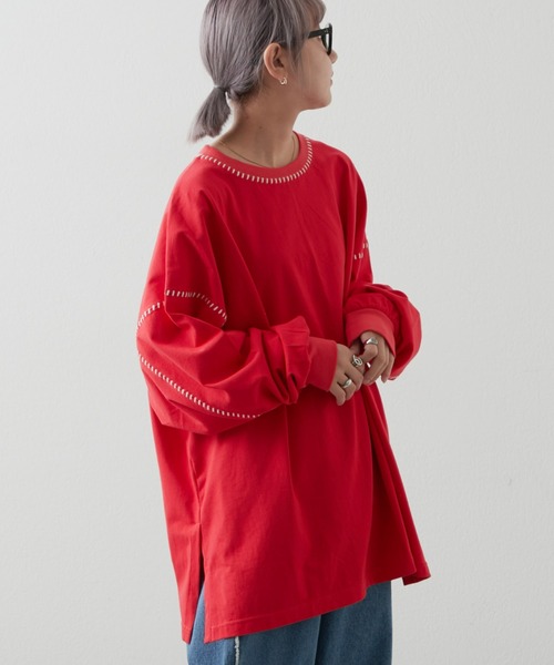 SOUNDSGOOOOD(サウンズグッド)の「【SOUNDS GOOOOD / サウンズグッド】オーバーサイズ配色ステッチサイドスリットTee(Tシャツ/カットソー・メンズ・パープル/ブラック/オフホワイト/パープル系その他/ブラック系その他/チャコールグレー/ホワイト/レッド/ブラック系その他2/ライトグレー/グリーン/オレンジ・ONE SIZE)」の17枚目の写真