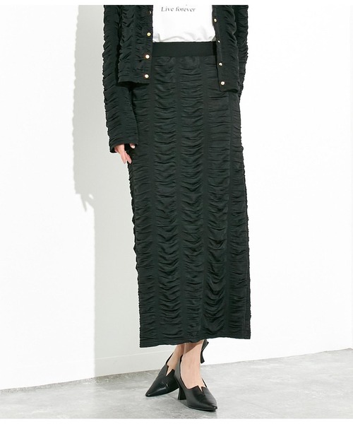 Settimissimo（セッティミッシモ）の「シャーリングドレープナロースカート（スカート・レディース・アイボリー/ブラック・M）」の2枚目の写真