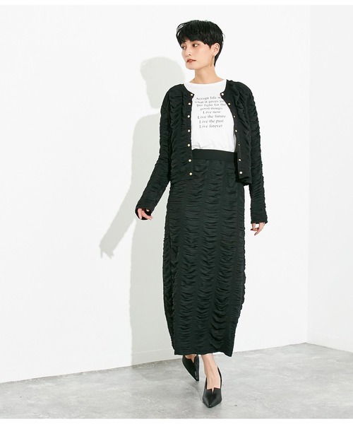 Settimissimo（セッティミッシモ）の「シャーリングドレープナロースカート（スカート・レディース・アイボリー/ブラック・M）」の7枚目の写真