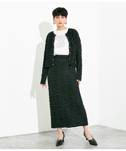 Settimissimo（セッティミッシモ）の「シャーリングドレープナロースカート（スカート・レディース・アイボリー/ブラック・M）」の6枚目の写真